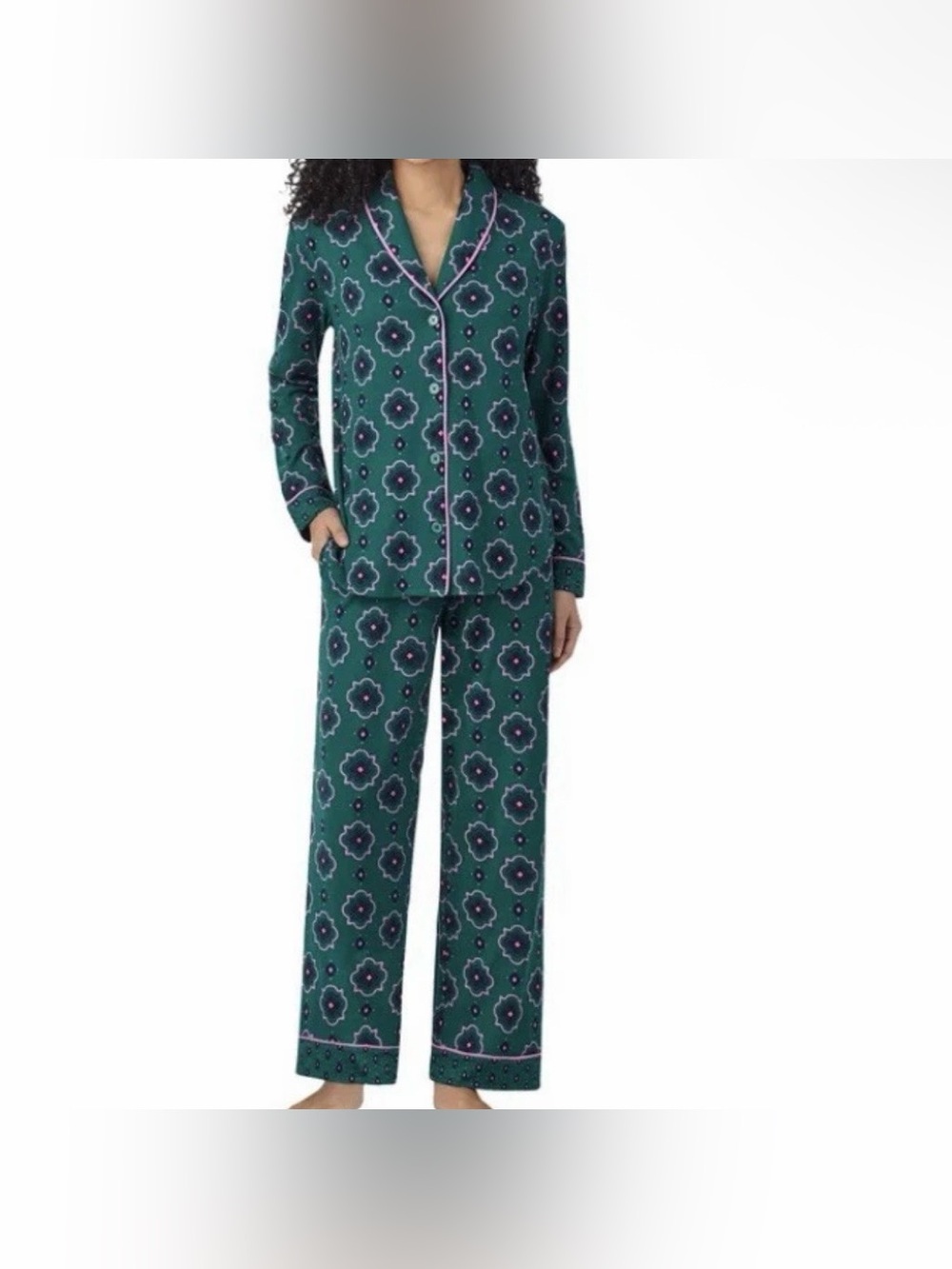 NWOT Room Service 2 PC Womens Pajama Set, Sleepwear Green/ Pink Soft Size XL
